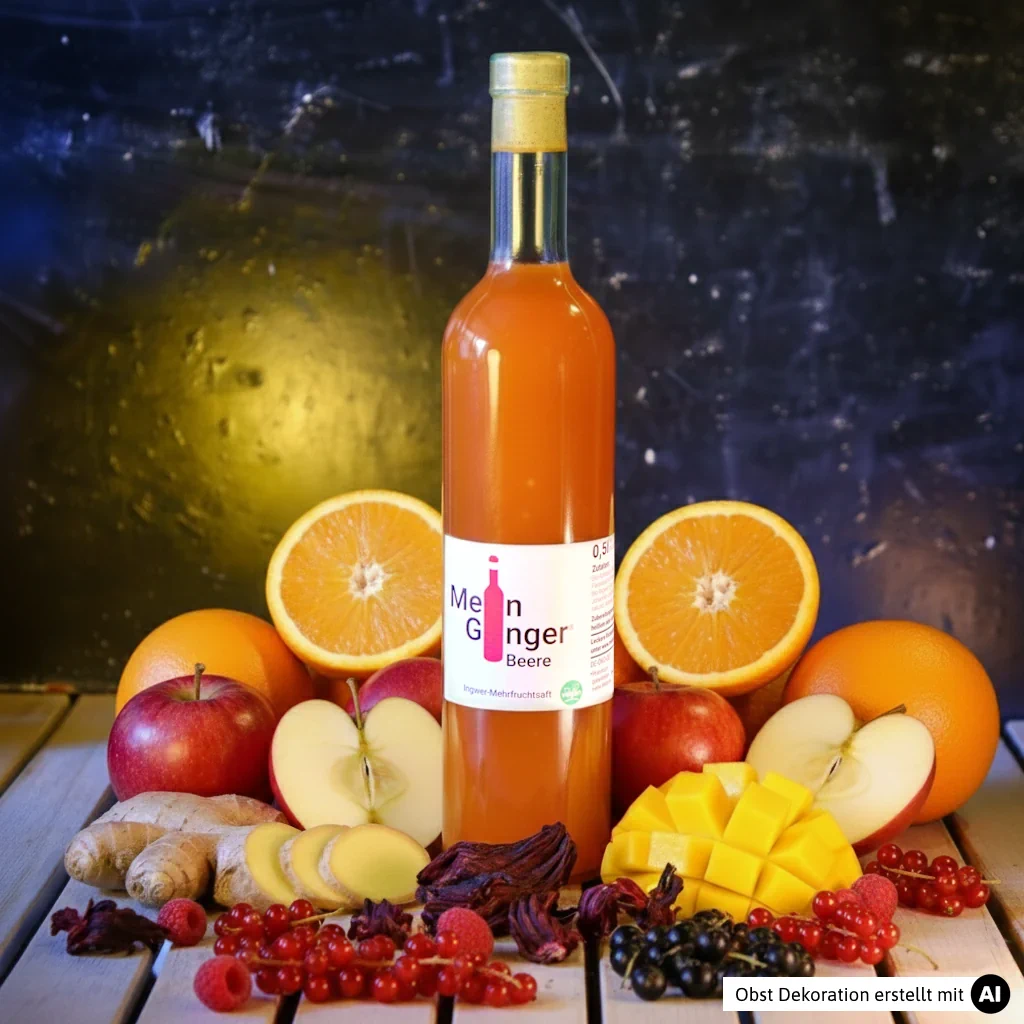 Eine Flasche Mein Ginger Beere mit Beeren und Passionsfrucht